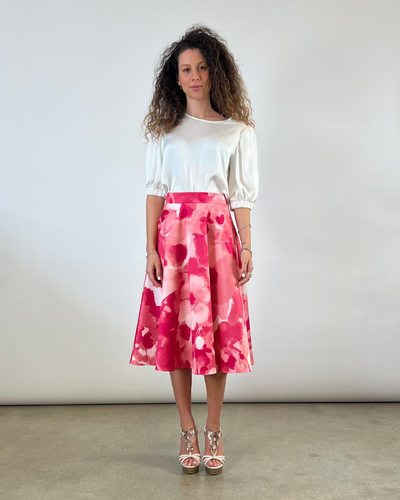 GONNA GODET IN STAMPA FIORE FUCSIA