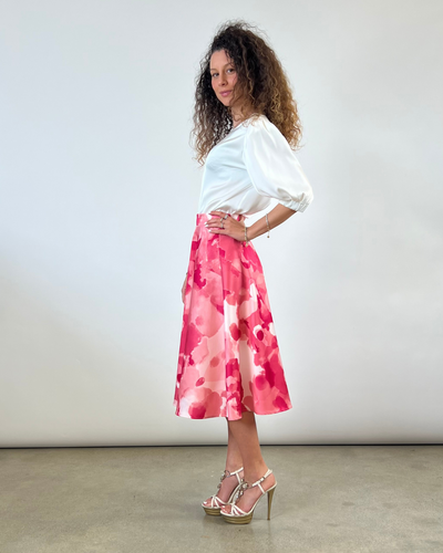 GONNA GODET IN STAMPA FIORE FUCSIA