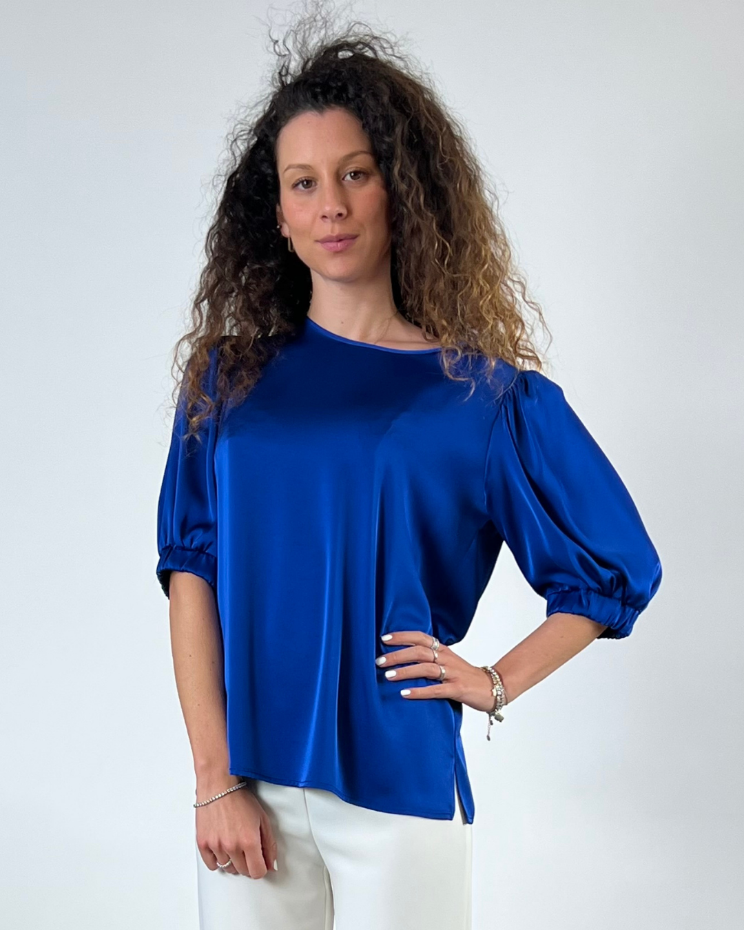 BLUSA CON MANICA A SBUFFO BLU