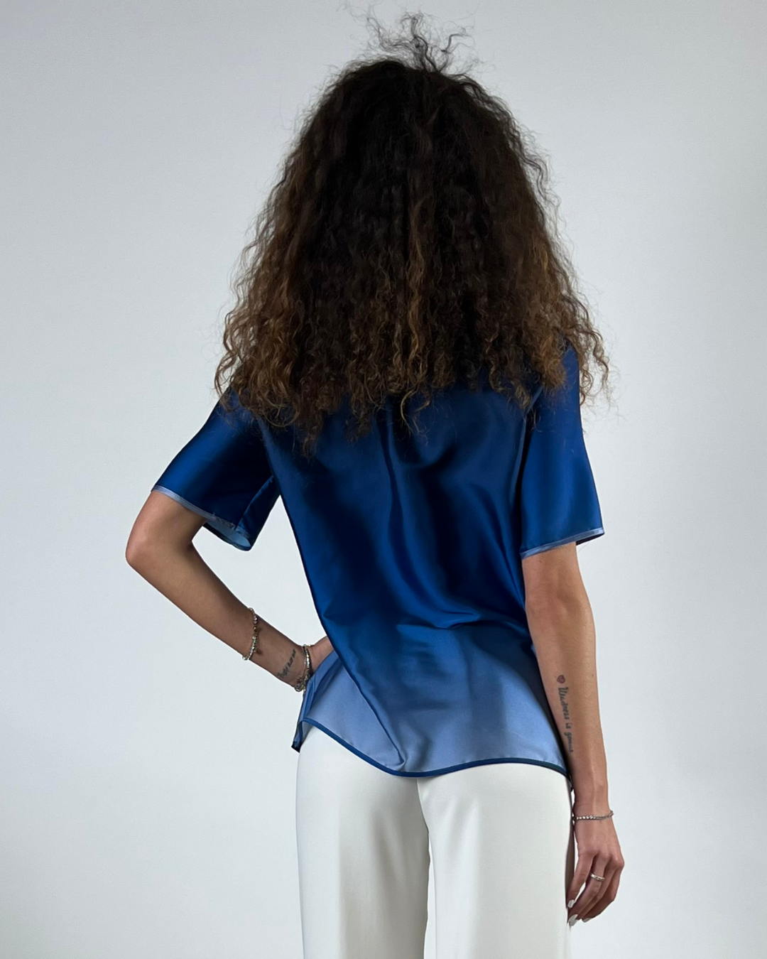 BLUSA MEZZA MANICA IN STAMPA DEGRADE' BLU