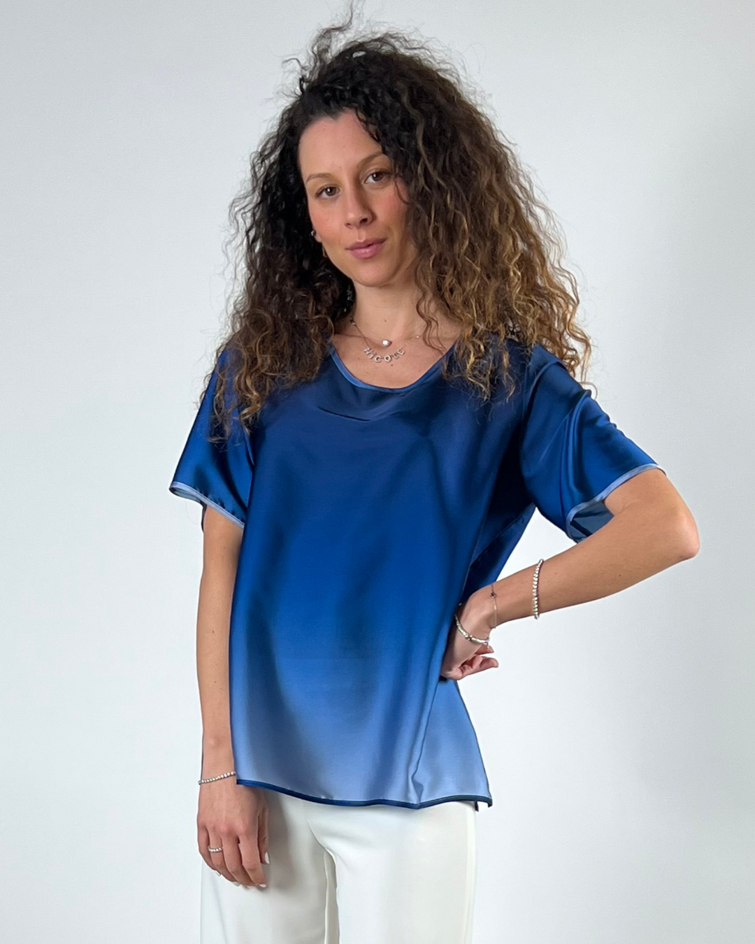 BLUSA MEZZA MANICA IN STAMPA DEGRADE' BLU