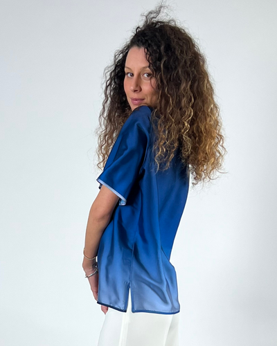 BLUSA MEZZA MANICA IN STAMPA DEGRADE' BLU