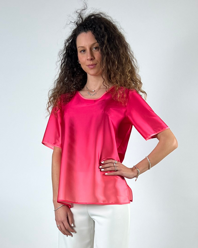 BLUSA MEZZA MANICA IN STAMPA DEGRADE' FUCSIA