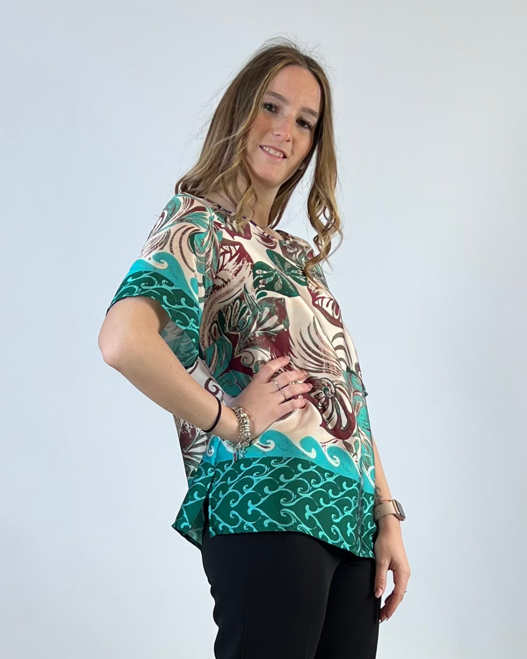 BLUSA MEZZA MANICA FANTASIA VERDE
