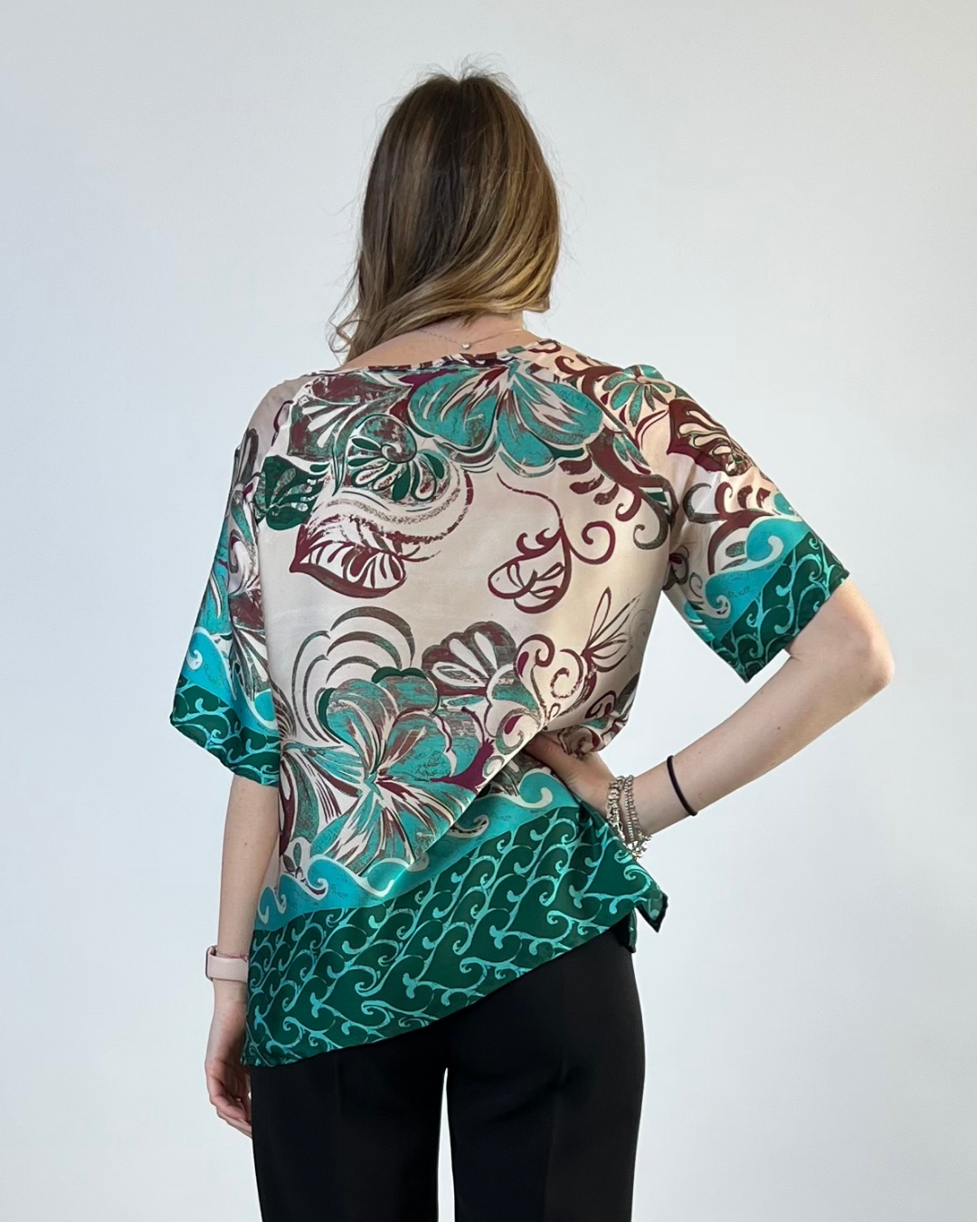 BLUSA MEZZA MANICA FANTASIA VERDE