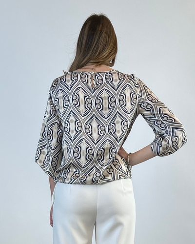 BLUSA CON MANICA A CAMPANA FANTASIA BEIGE