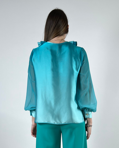 CAMICIA CON JABOT IN STAMPA DEGRADE' VERDE