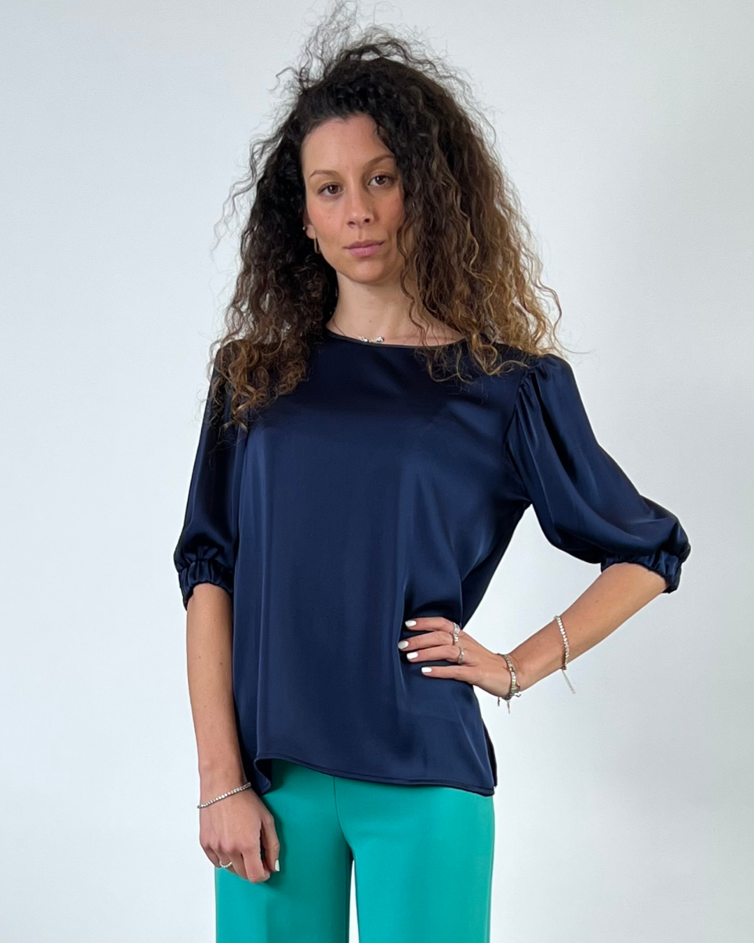 BLUSA CON MANICA A SBUFFO BLU NAVY