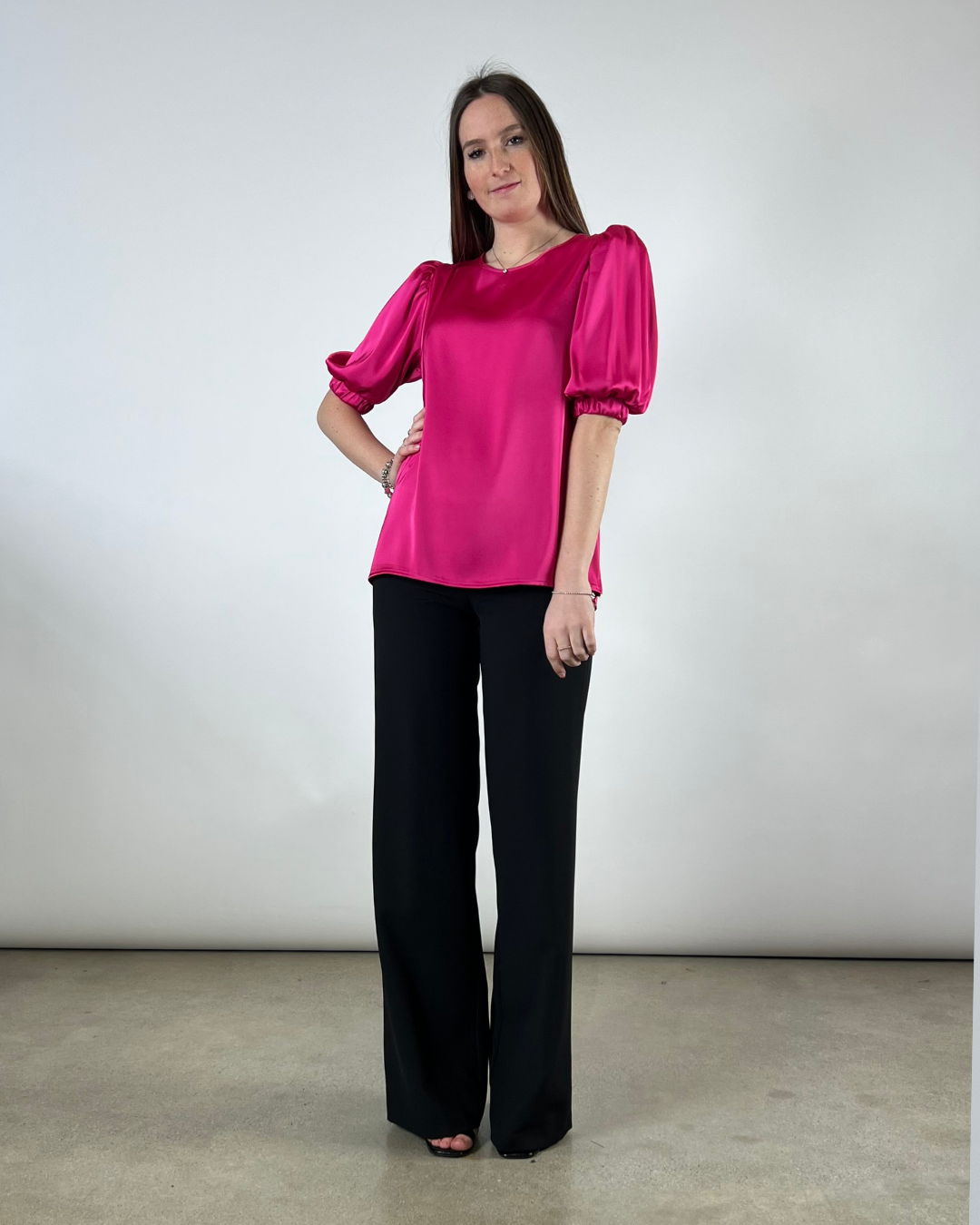 BLUSA CON MANICA A SBUFFO FUCSIA
