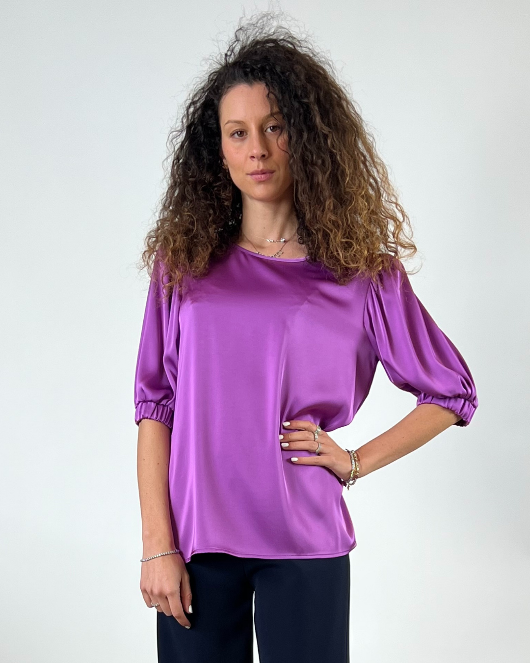 BLUSA CON MANICA A SBUFFO VIOLA