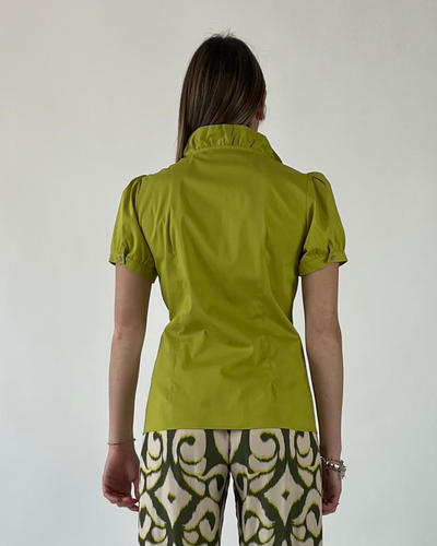 CAMICIA CON JABOT IN TINTA UNITA VERDE