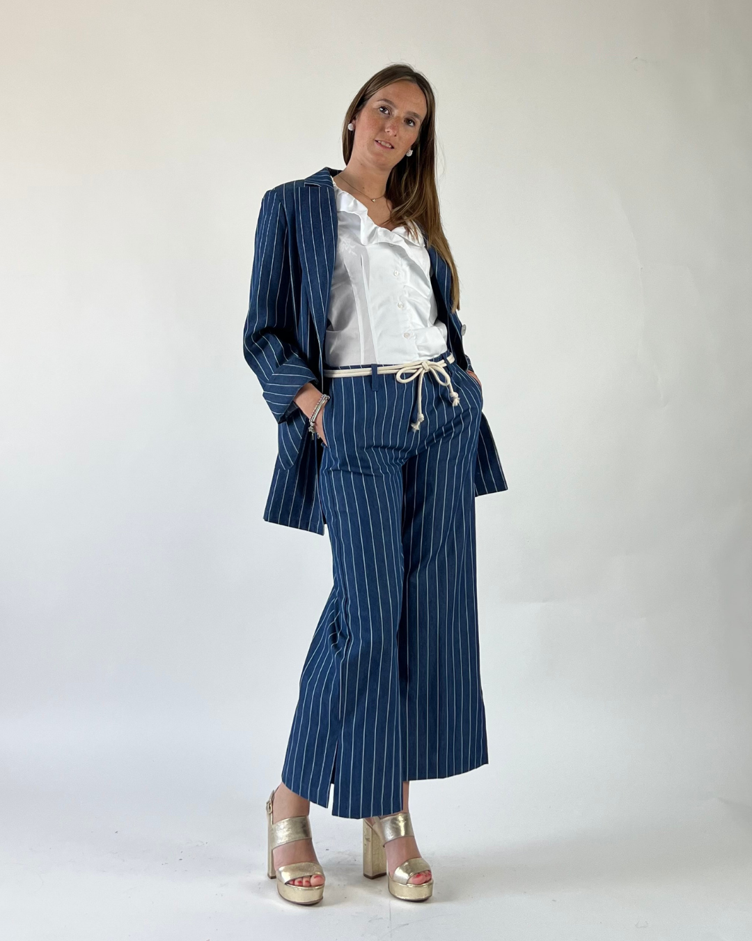 PANTALONE GAUCHO A RIGHE BLU