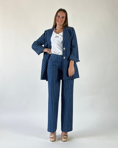 PANTALONE PALAZZO A RIGHE BLU