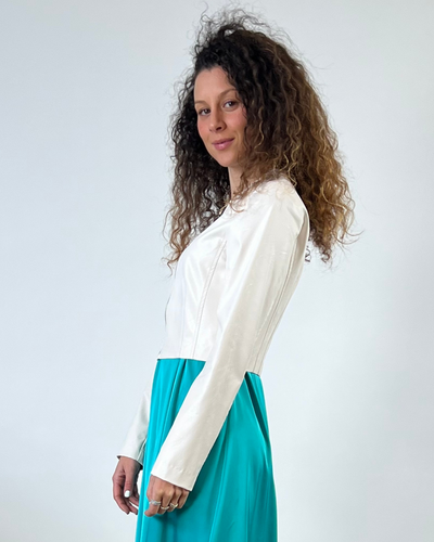 GIACCA CORTA IN ECOPELLE  CON ZIP BIANCA