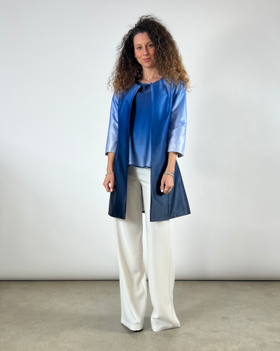 BLUSA MEZZA MANICA IN STAMPA DEGRADE' BLU