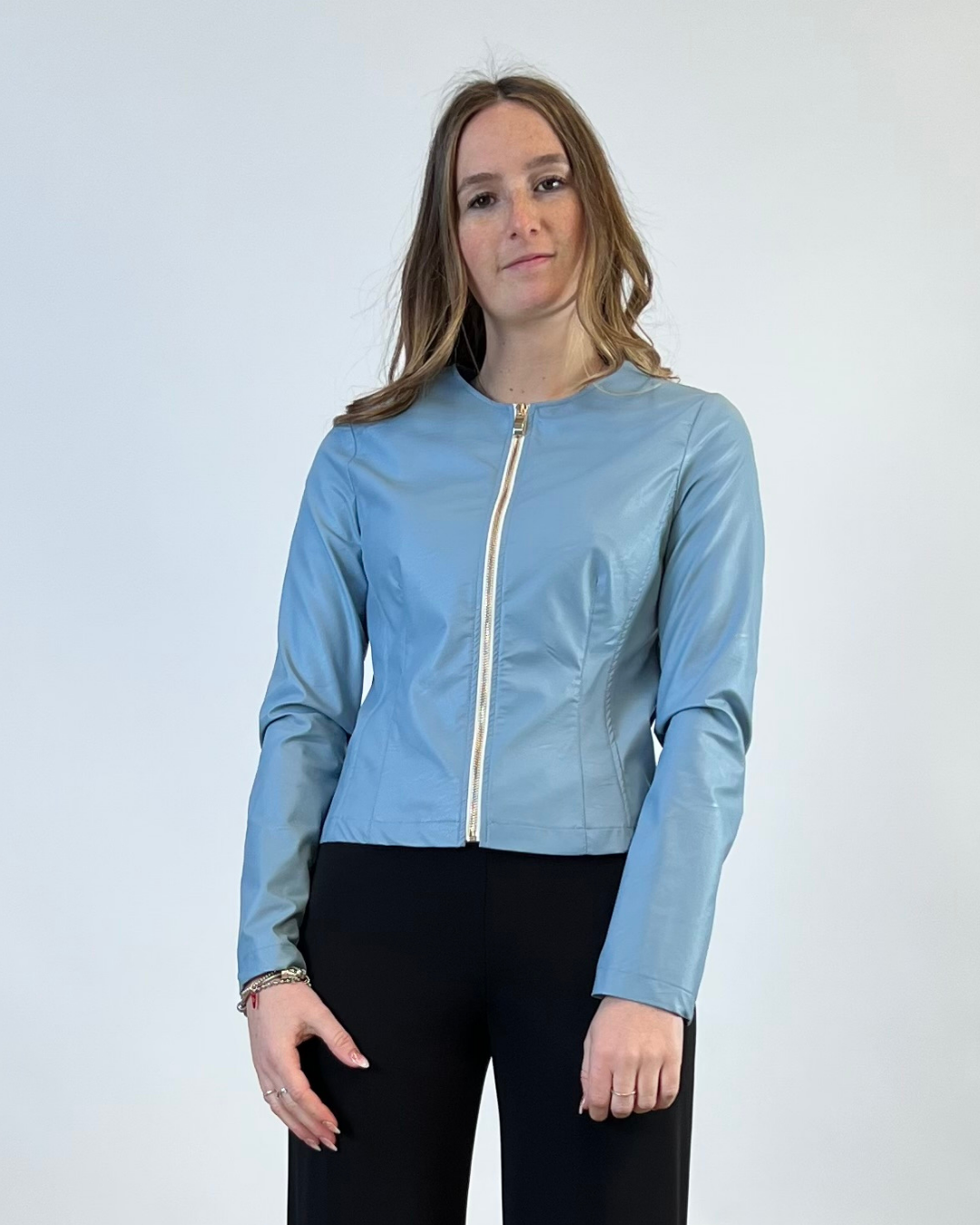 GIACCA IN ECOPELLE AZZURRA
