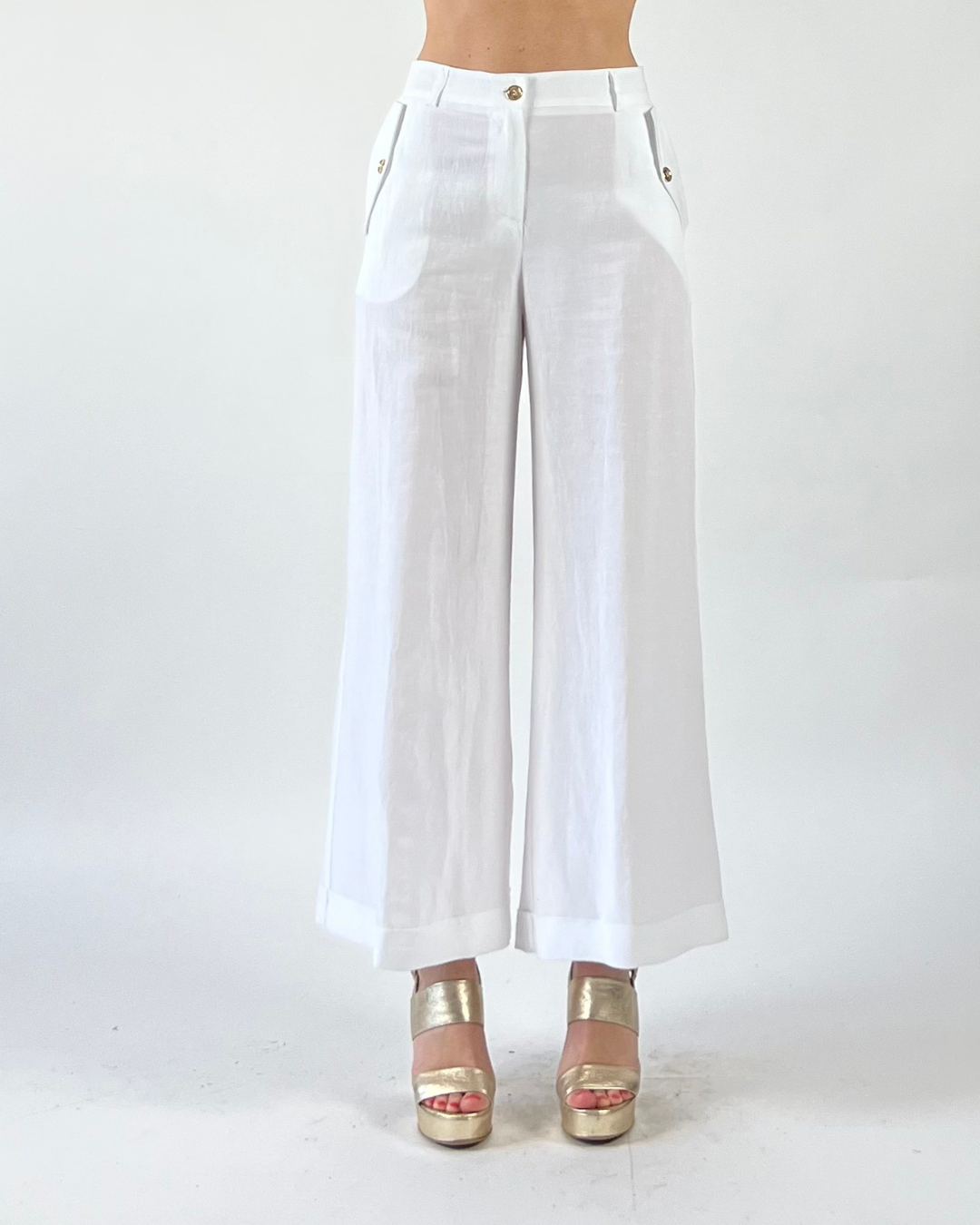 PANTALONE GAUCHO TINTA UNITA BIANCO