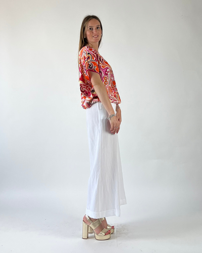 PANTALONE GAUCHO TINTA UNITA BIANCO