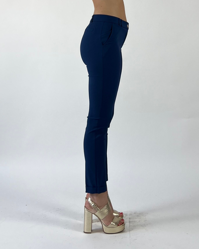 PANTALONE SKINNY TINTA UNITA CON RISVOLTO BLU