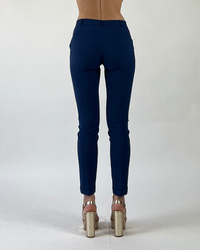 PANTALONE SKINNY TINTA UNITA CON RISVOLTO BLU