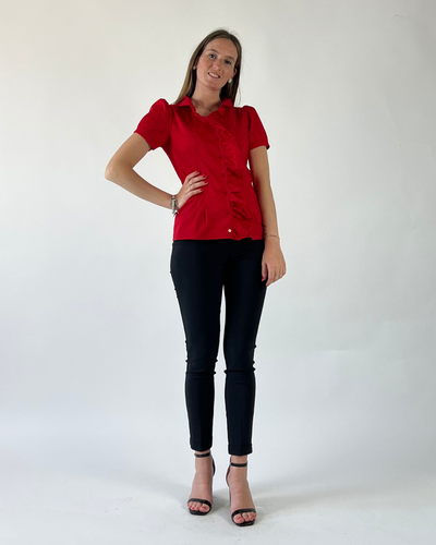PANTALONE SKINNY TINTA UNITA CON RISVOLTO NERO