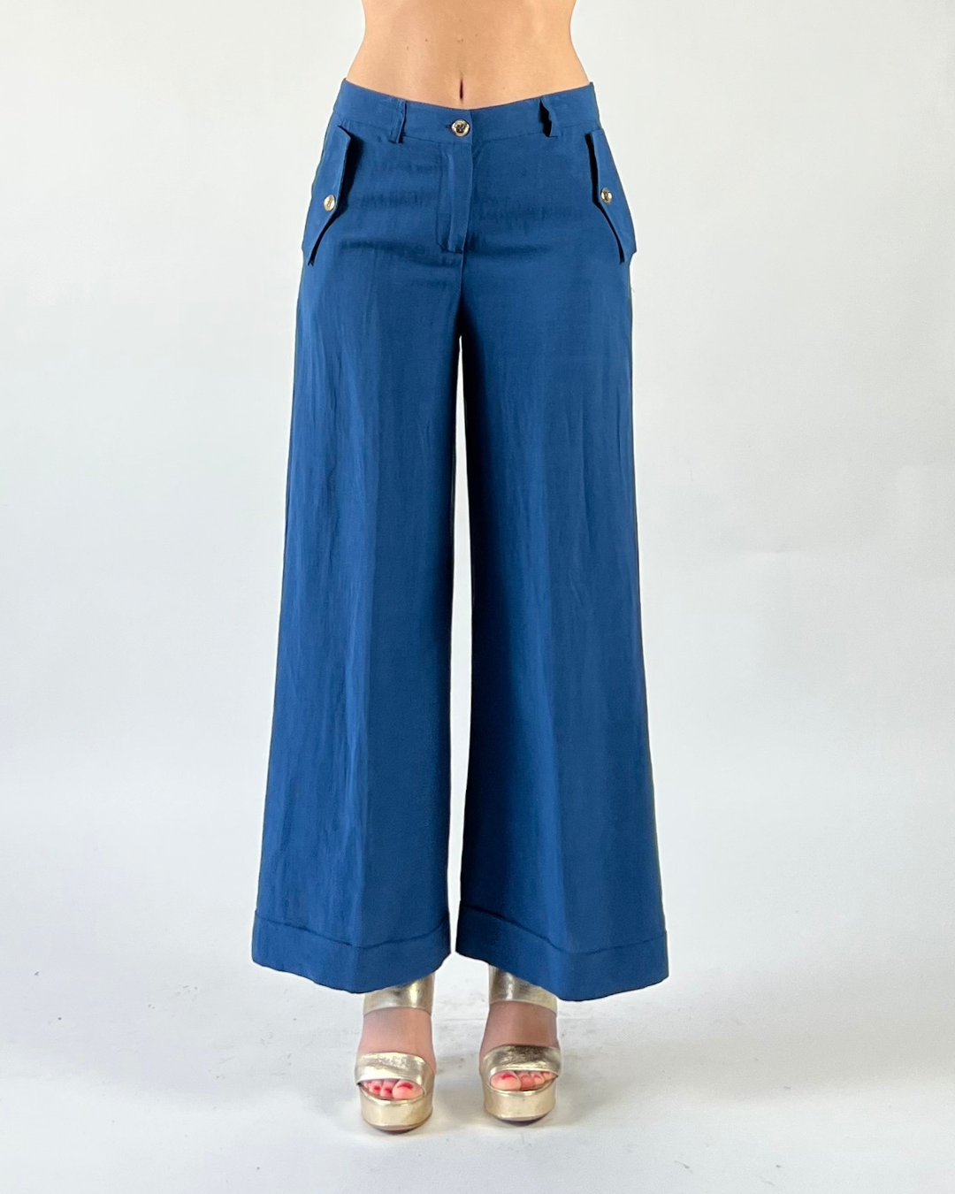 PANTALONE GAUCHO TINTA UNITA BLU