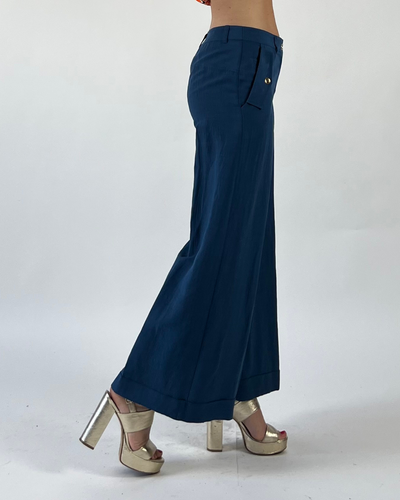 PANTALONE GAUCHO TINTA UNITA BLU