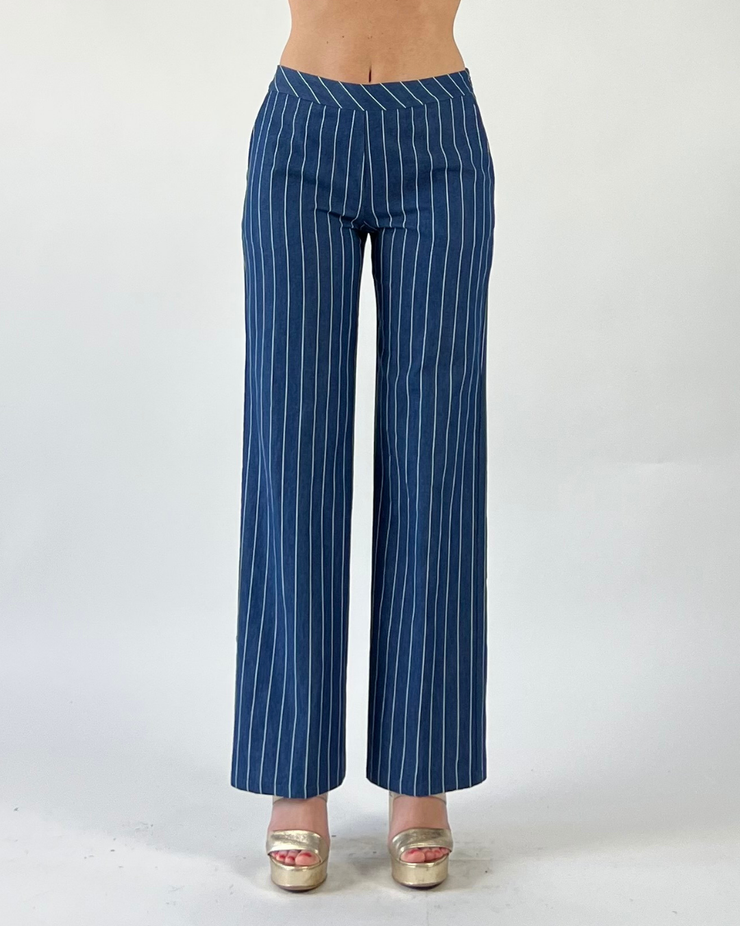 PANTALONE PALAZZO A RIGHE BLU