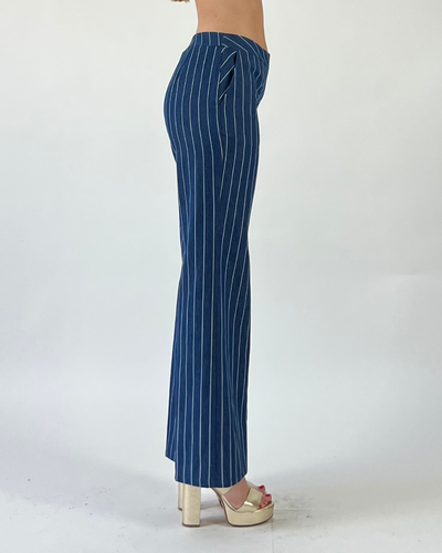 PANTALONE PALAZZO A RIGHE BLU
