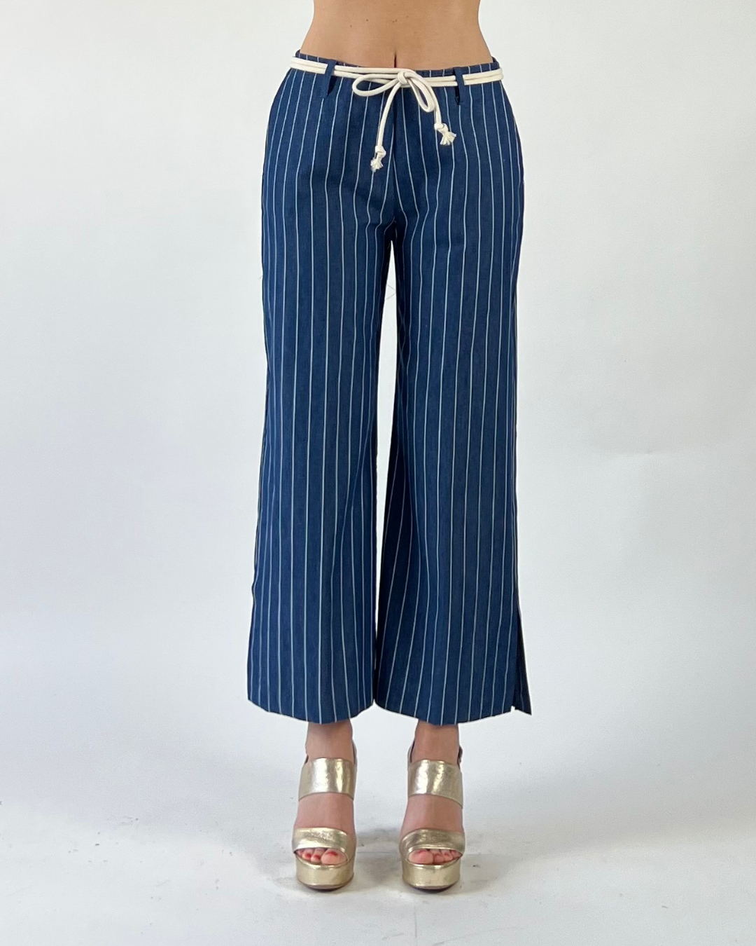 PANTALONE GAUCHO A RIGHE BLU