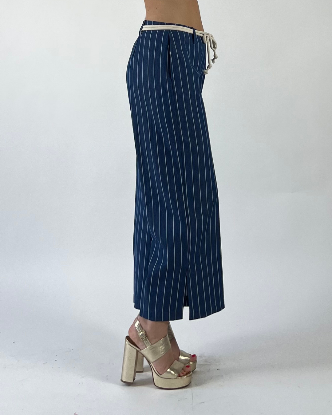 PANTALONE GAUCHO A RIGHE BLU