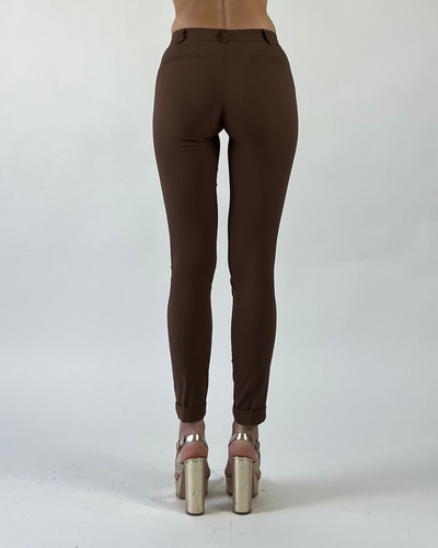 PANTALONE SKINNY TINTA UNITA CON RISVOLTO MARRONE