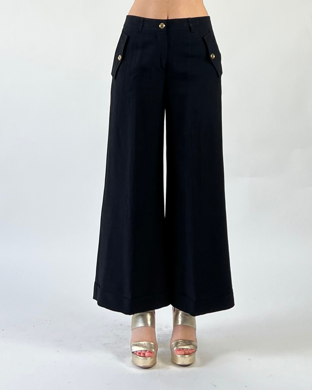 PANTALONE GAUCHO TINTA UNITA NERO