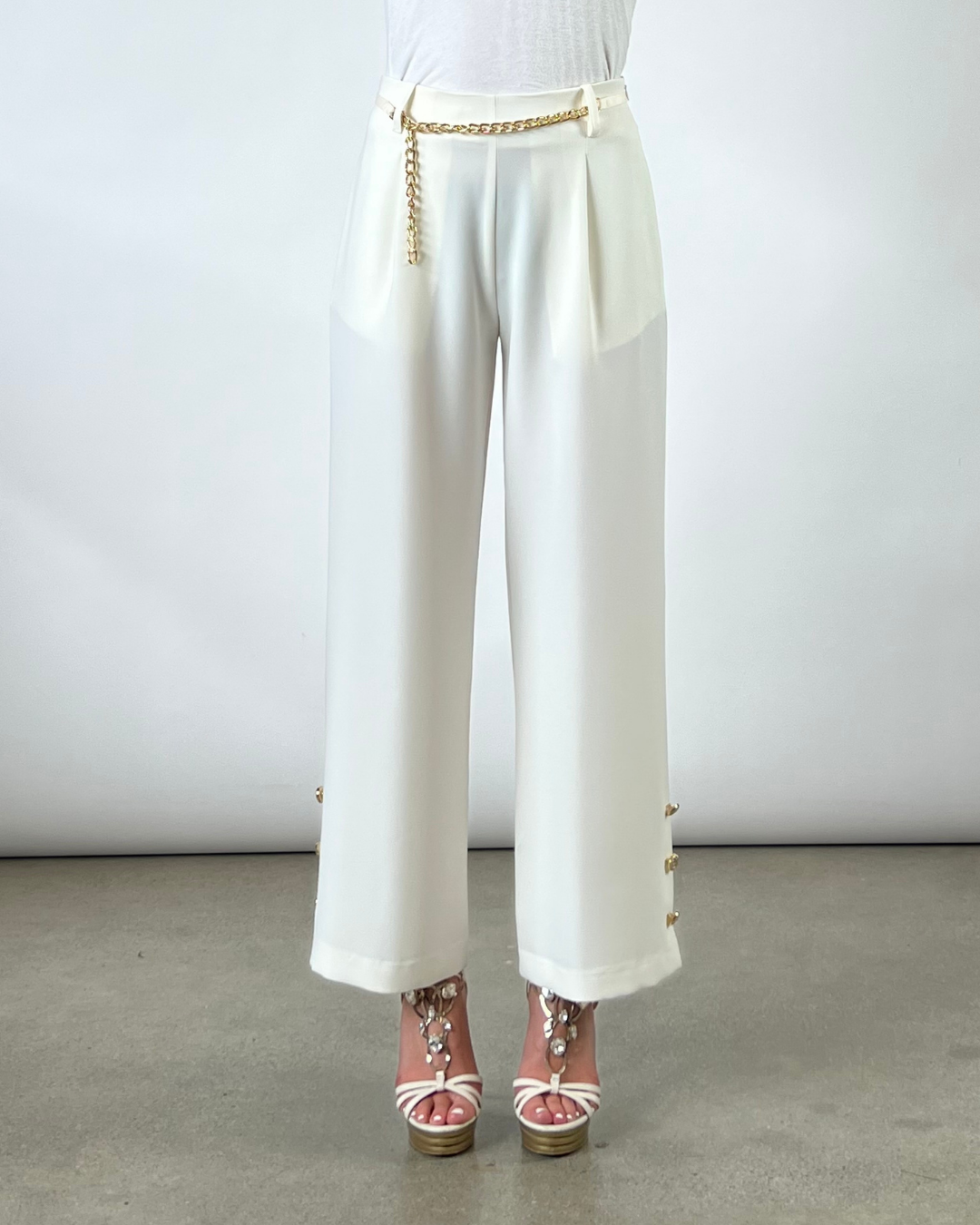 PANTALONE GAUCHO CON CINTURA BIANCO