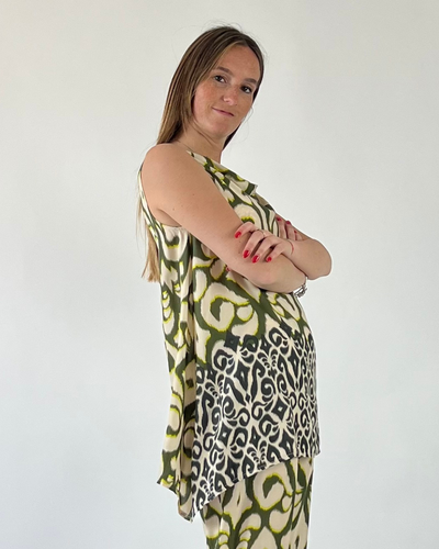 BLUSA SMANICATA IN FANTASIA VERDE