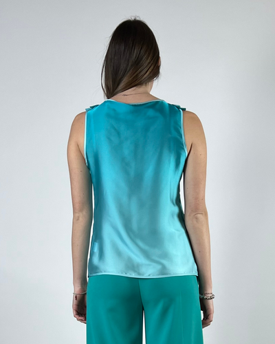 CAMICIA SMANICATA CON JABOT IN STAMPA DEGRADE' VERDE