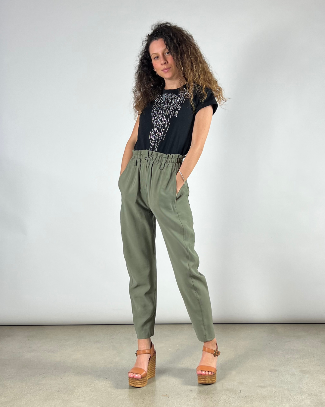 PANTALONE VITA ALTA VERDE